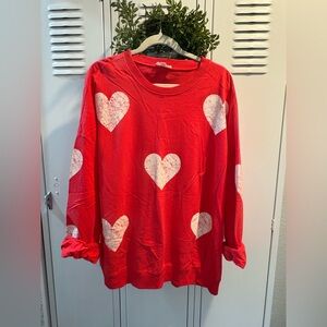 Oddy 1X Hearts Valentine Crew Neck Thin Sweatshirt Cute Boutique Top